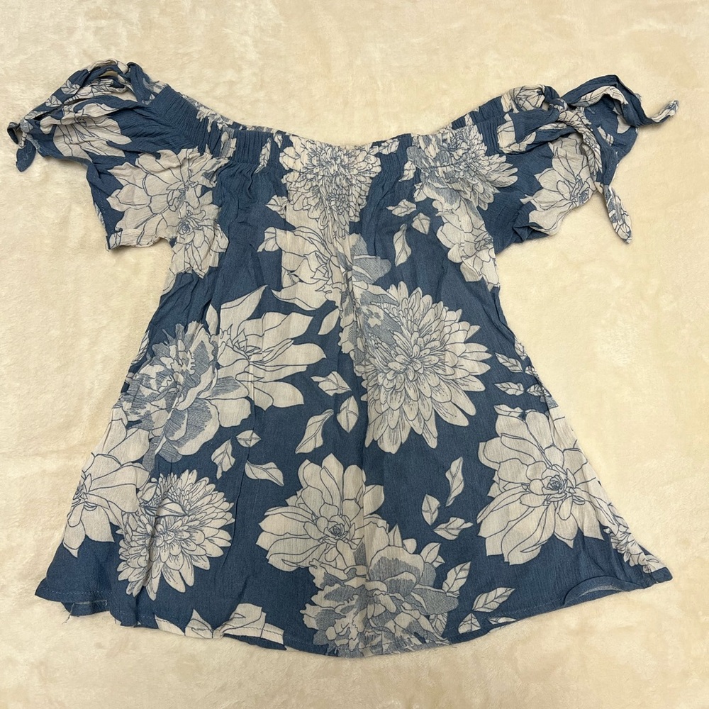 Floral Off-Shoulder Blue Top